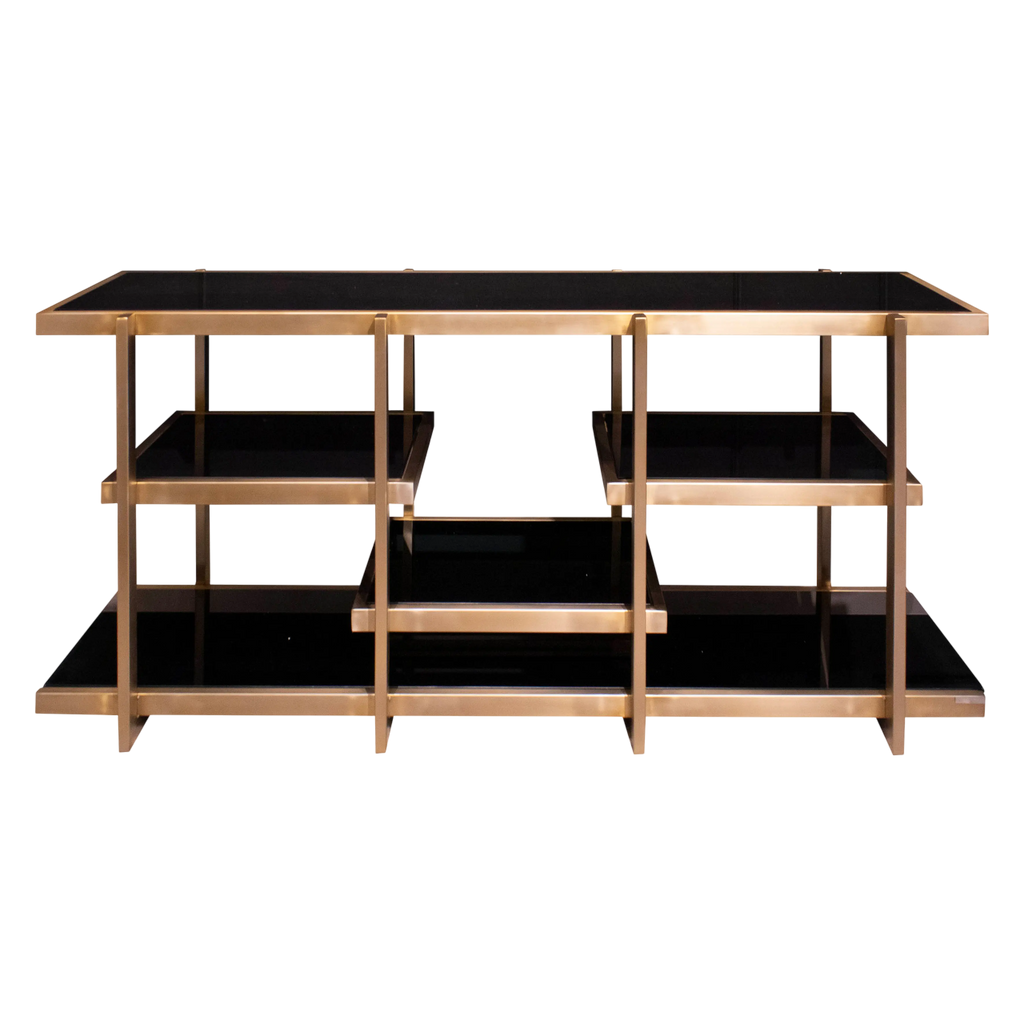 Console table frozen gold w/black glass SS 160x48x76
