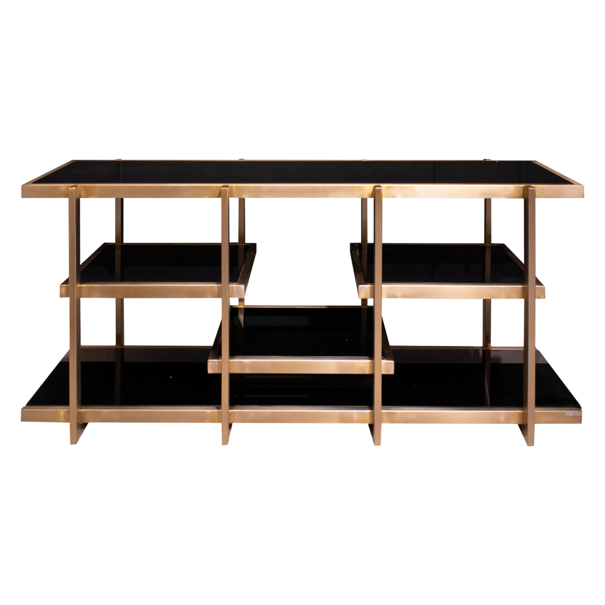 Console table frozen gold w/black glass SS 160x48x76