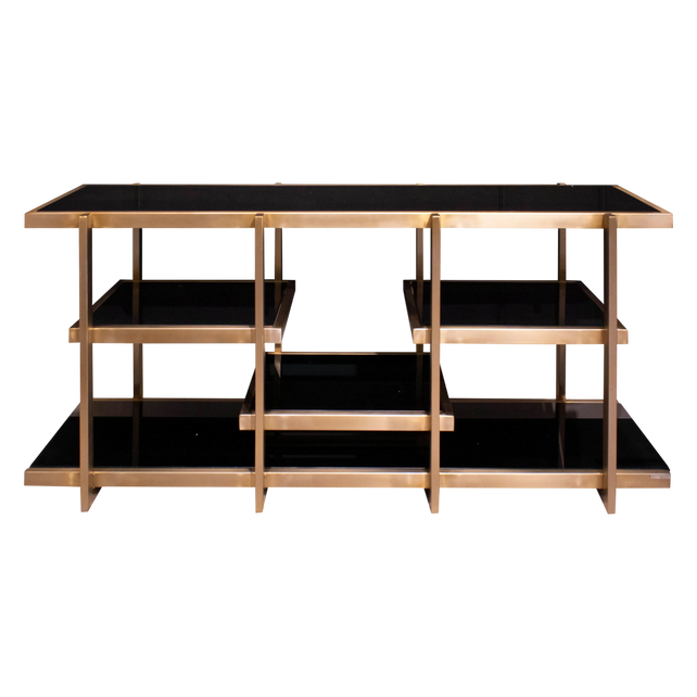 Console table frozen gold w/black glass SS 160x48x76