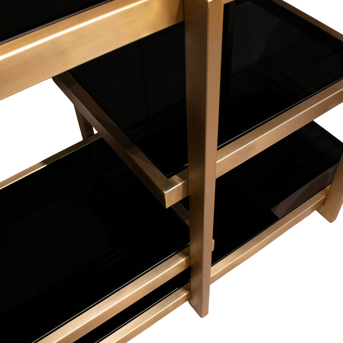Console table frozen gold w/black glass SS 160x48x76
