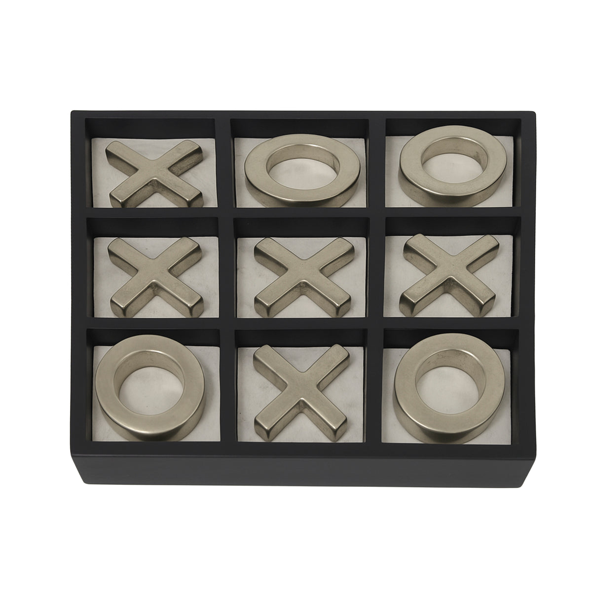 Tic tac toe white marble w/black SS/NI 36x36x5