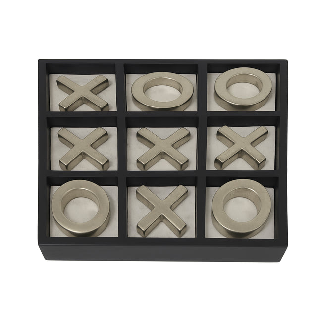 Tic tac toe white marble w/black SS/NI 36x36x5