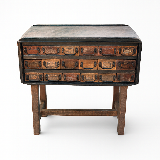 Console table recl. wood marble top w/metal drawers 92x45x80