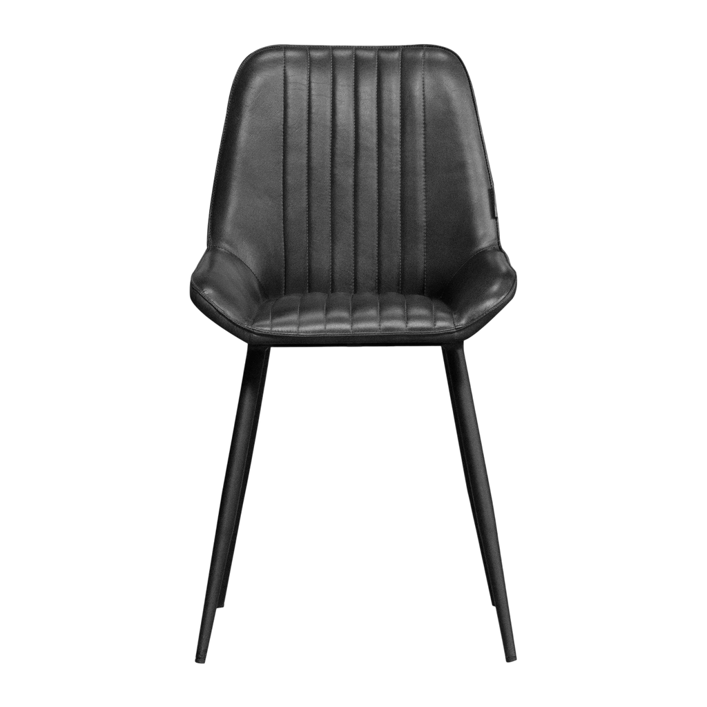 2x Dining chairs black leather iron legs 45x55x83