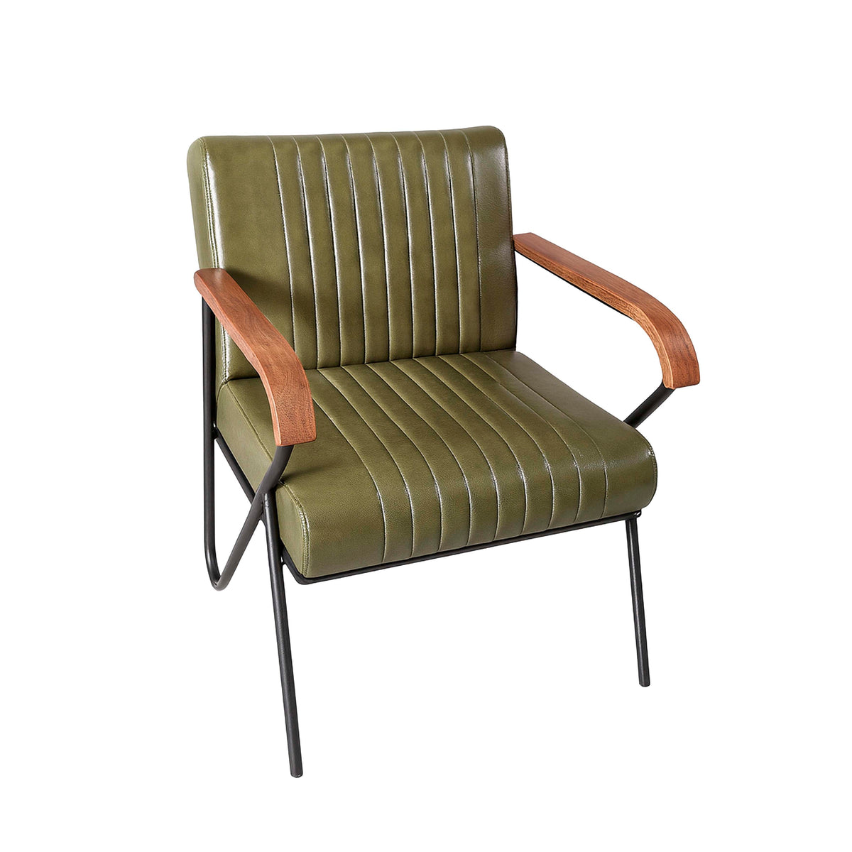 Armchair green leather IR black legs 60x67x80
