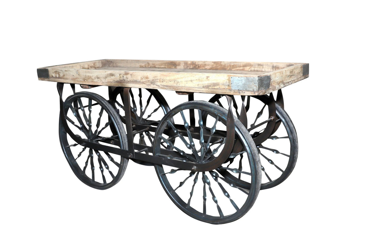 Wooden cart table natural 155x60x75