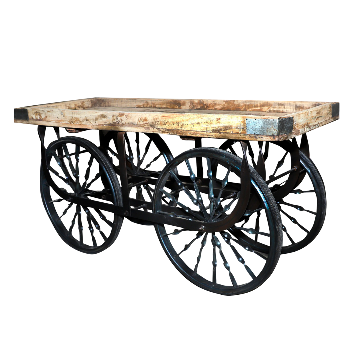 Wooden cart table natural 155x60x75