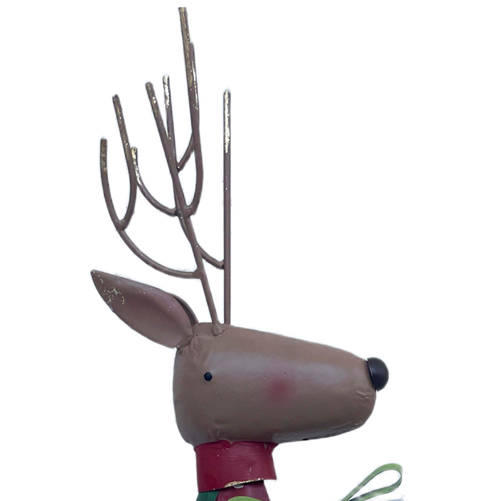 Decorative deer w/gift red/green metal 23x15x90