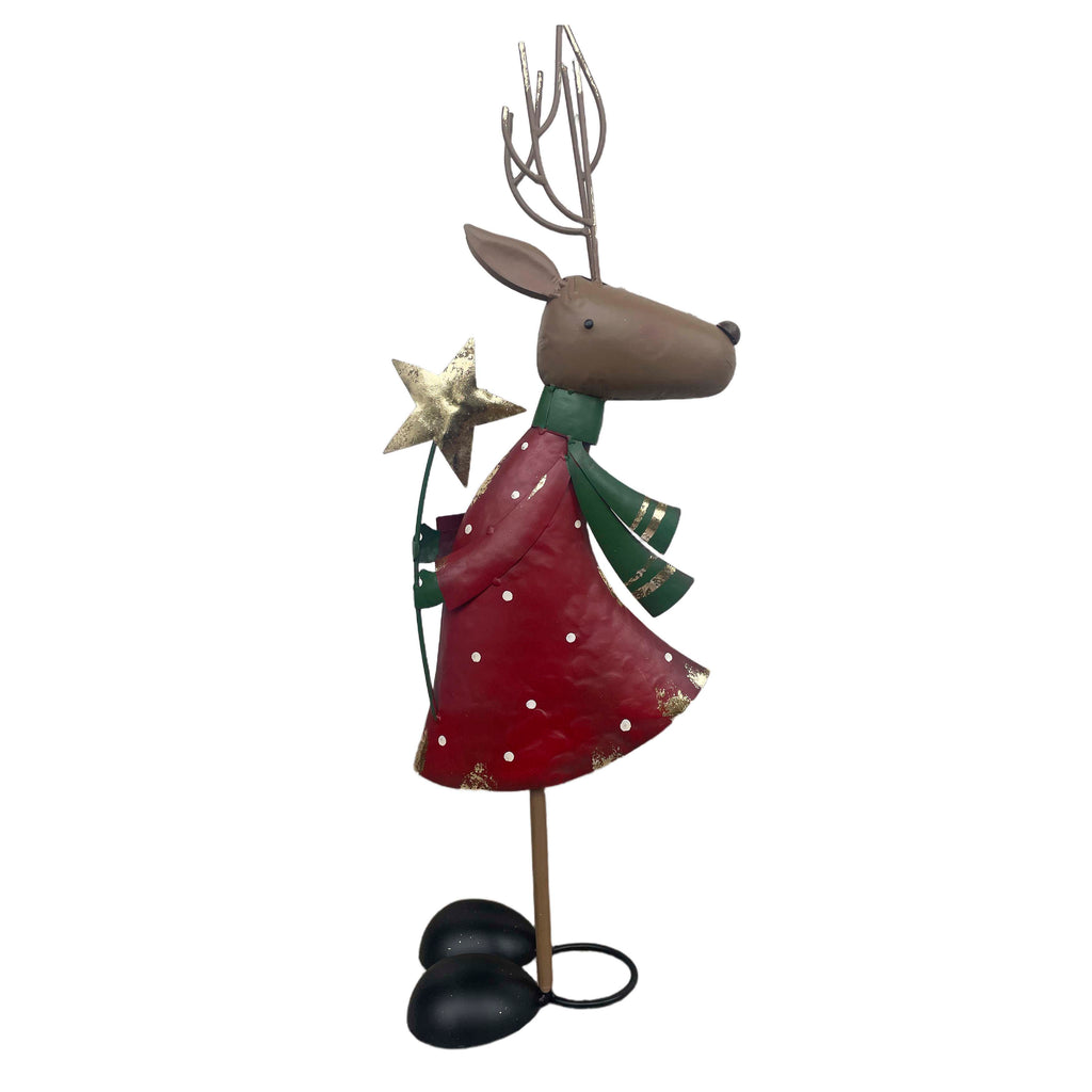Decorative deer w/star red/green metal 23x15x65