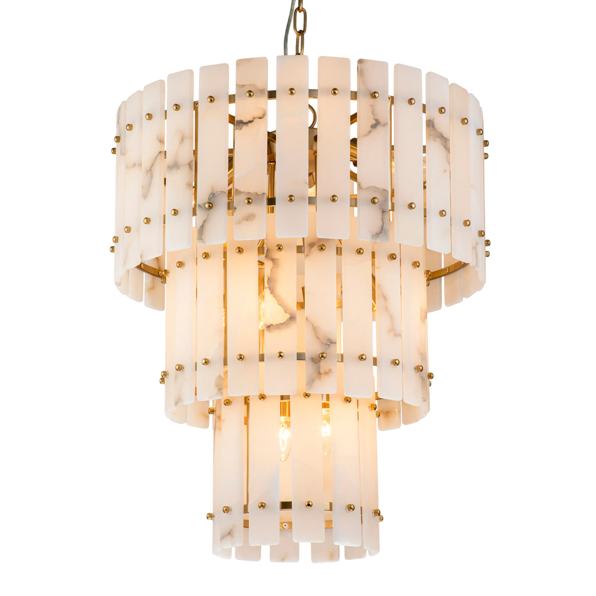 Chandelier IR/ANT.BRASS white marble 58x58x69