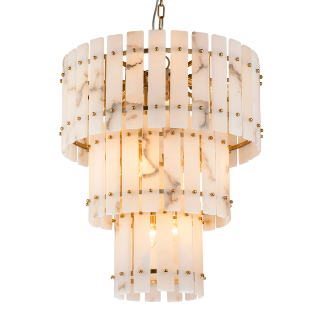 Chandelier IR/ANT.BRASS white marble 58x58x69