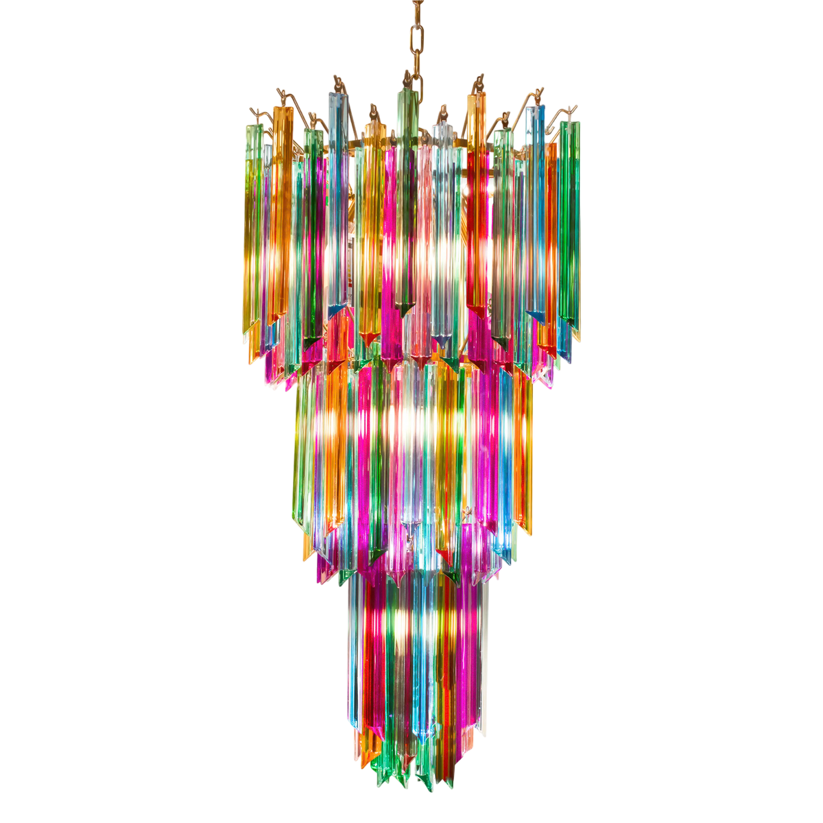 Chandelier IR/ANT.BRASS multi color glass 50x50x97