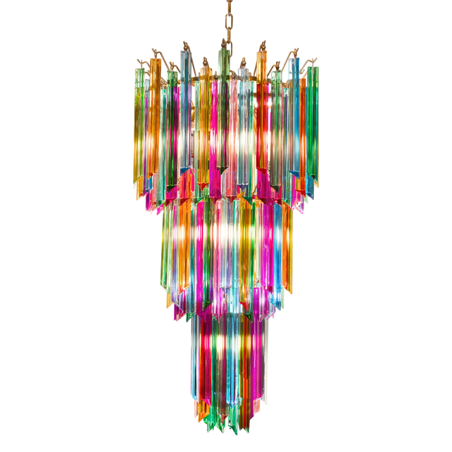 Chandelier IR/ANT.BRASS multi color glass 50x50x97