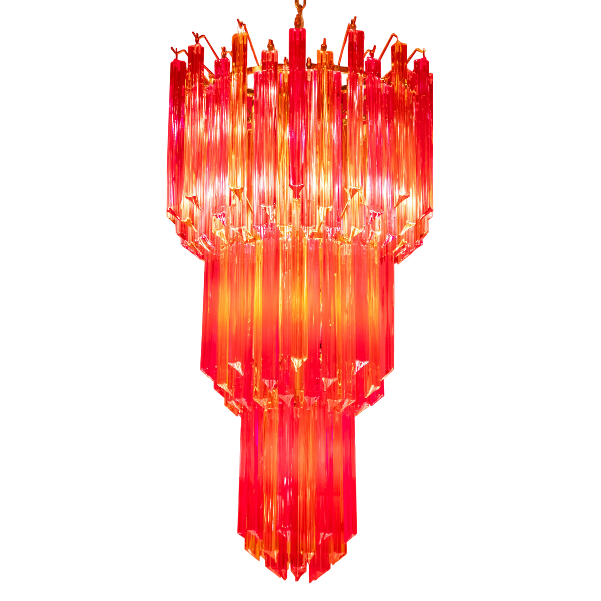 Chandelier IR/ANT.BRASS pink + amber glass 50x50x97