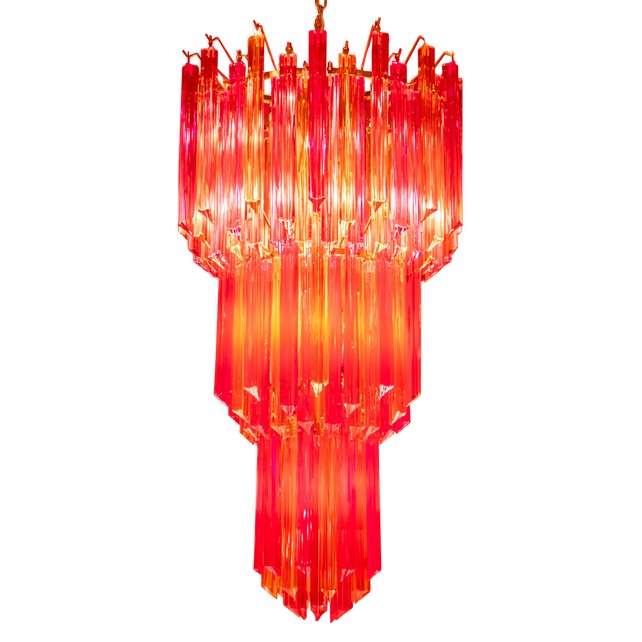 Chandelier IR/ANT.BRASS pink + amber glass 50x50x97