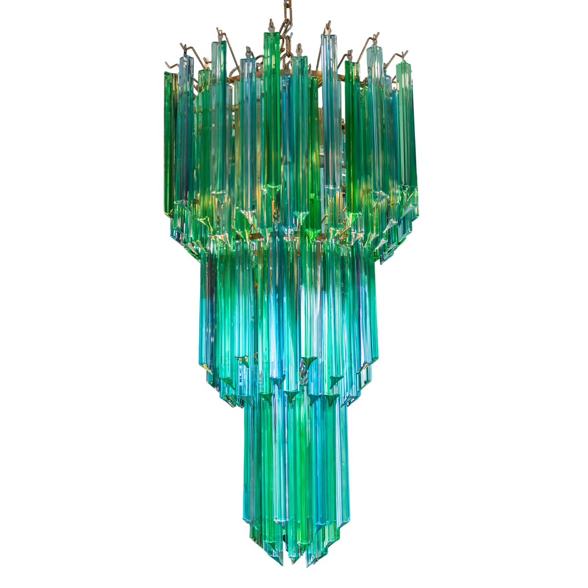 Chandelier IR/ANT.BRASS blue multi color glass 50x50x97
