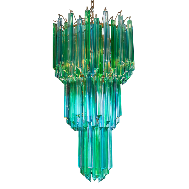 Chandelier IR/ANT.BRASS blue multi color glass 50x50x97