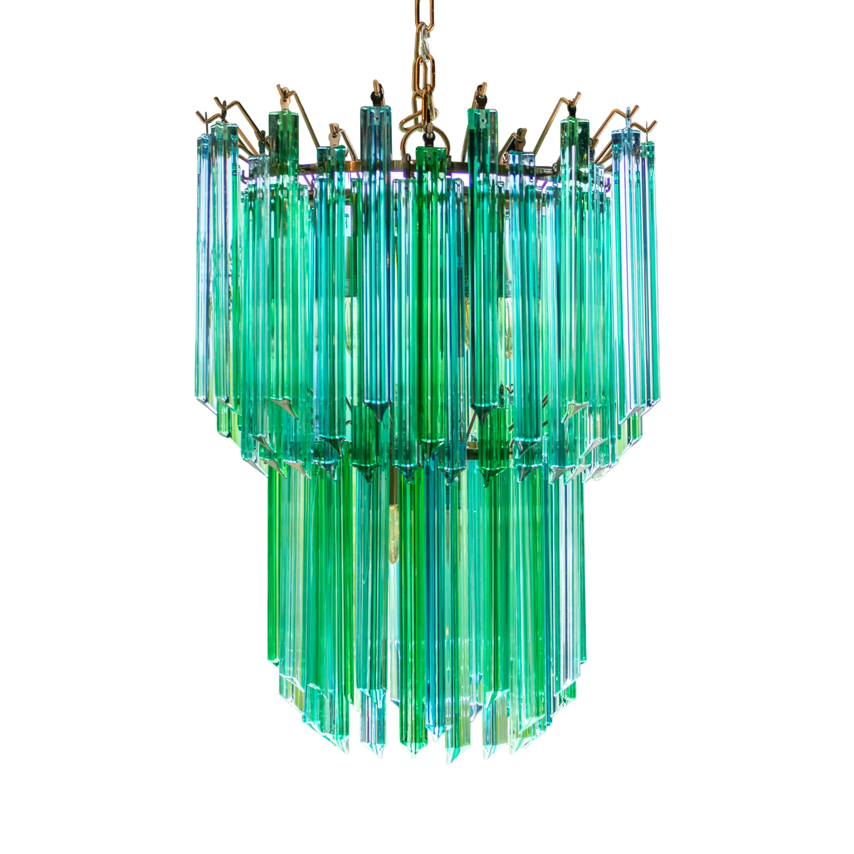 Chandelier IR/ANT.BRASS blue multi color glass 50x50x68