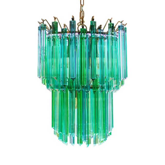 Chandelier IR/ANT.BRASS blue multi color glass 50x50x68