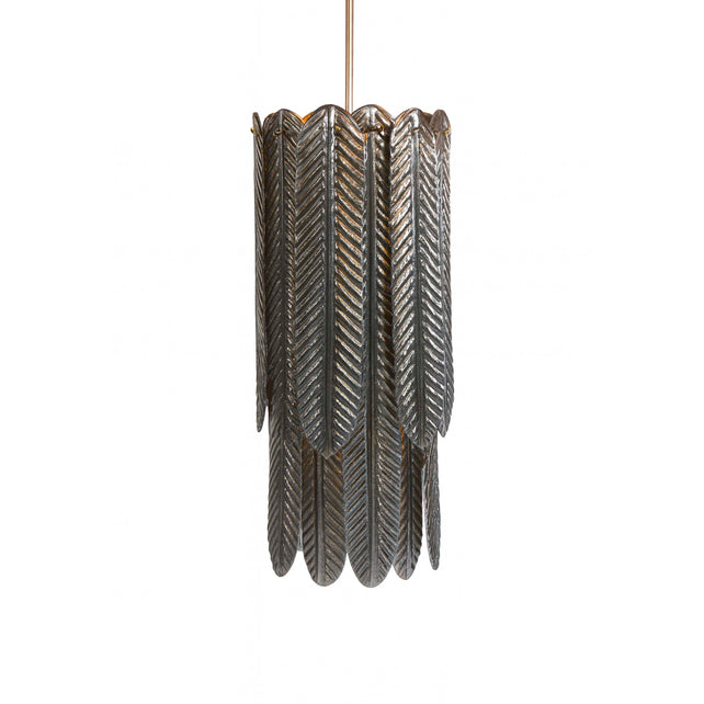 Chandelier IR/ANT.BRASS smoke feather glass 50x50x122
