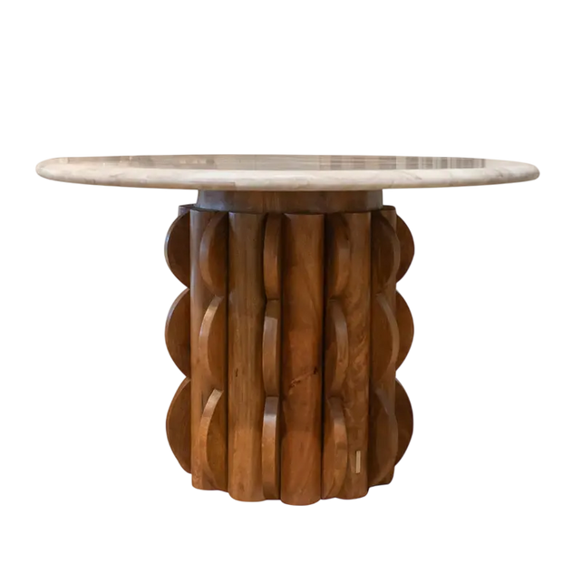 Dining table LYRA Ø120x76cm brown marble top