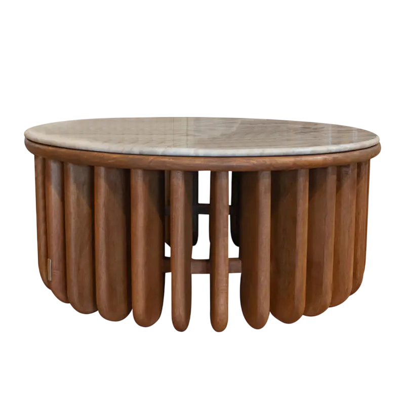 Coffee table ZERRA Ø89x41cm brown marble top