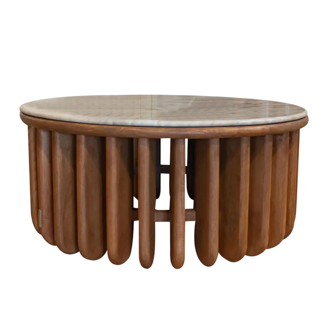 Coffee table ZERRA Ø89x41cm brown marble top