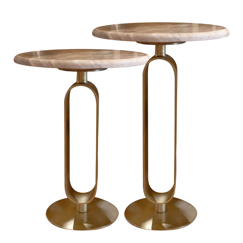 Side table SET/2 w/marble top IR/BRASS Ø45x64/Ø37x48cm