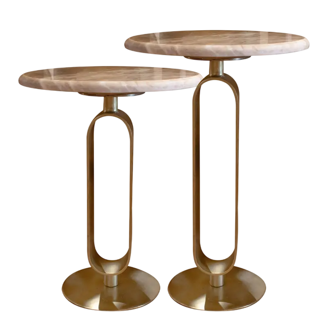 Side table SET/2 w/marble top IR/BRASS Ø45x64/Ø37x48cm