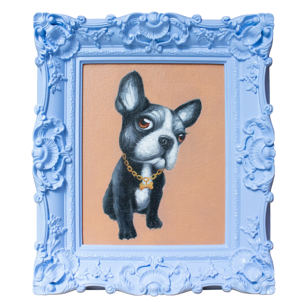Handpainting dog w/lilac frame 31x36