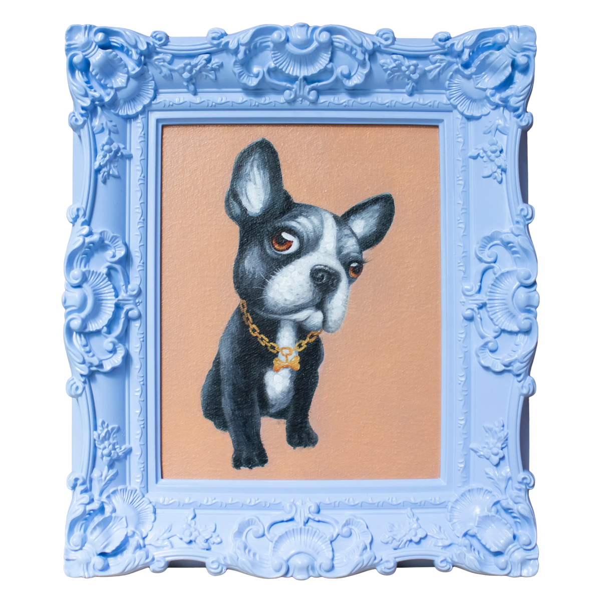 Handpainting dog w/lilac frame 31x36