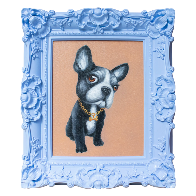 Handpainting dog w/lilac frame 31x36