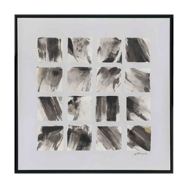 Handpainting abstract black white gold squares w/frame 160x1