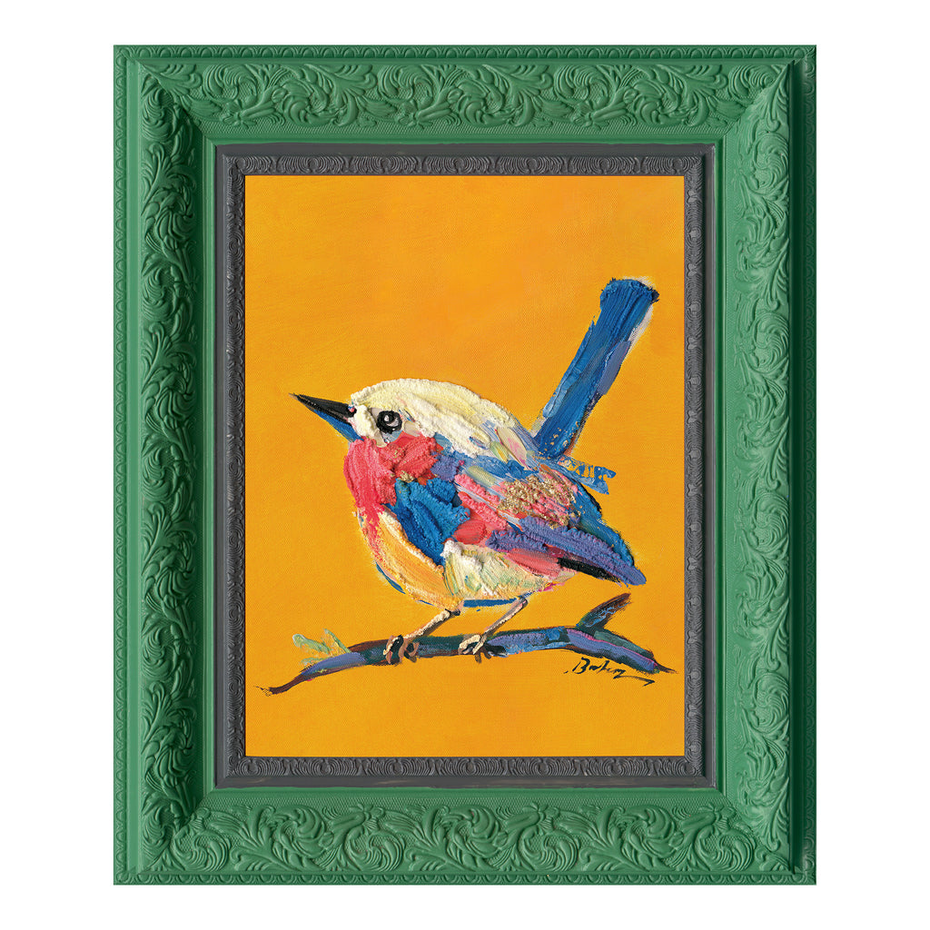 Handpainting bird w/green frame 51x61