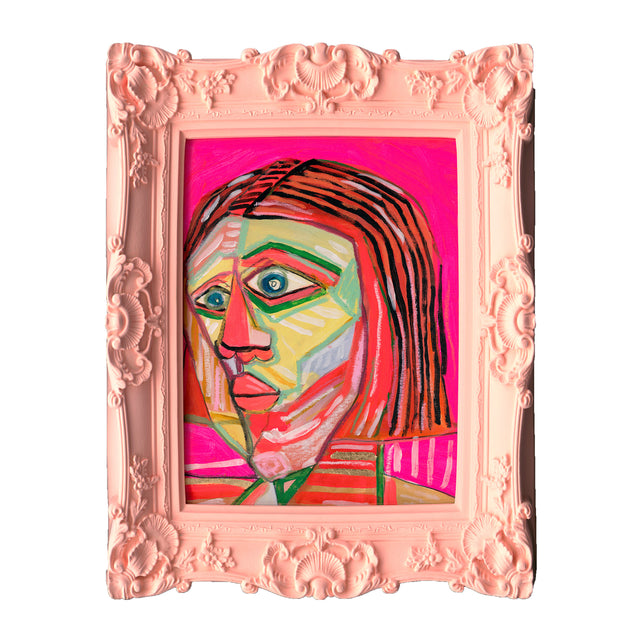 Handpaining face w/pink frame 45x55