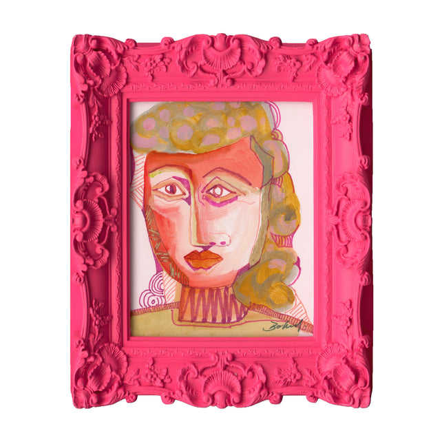 Handpaining face w/fuchsia frame 45x55