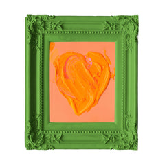 OUTLET Handpainting heart orange w/green frame 34x38