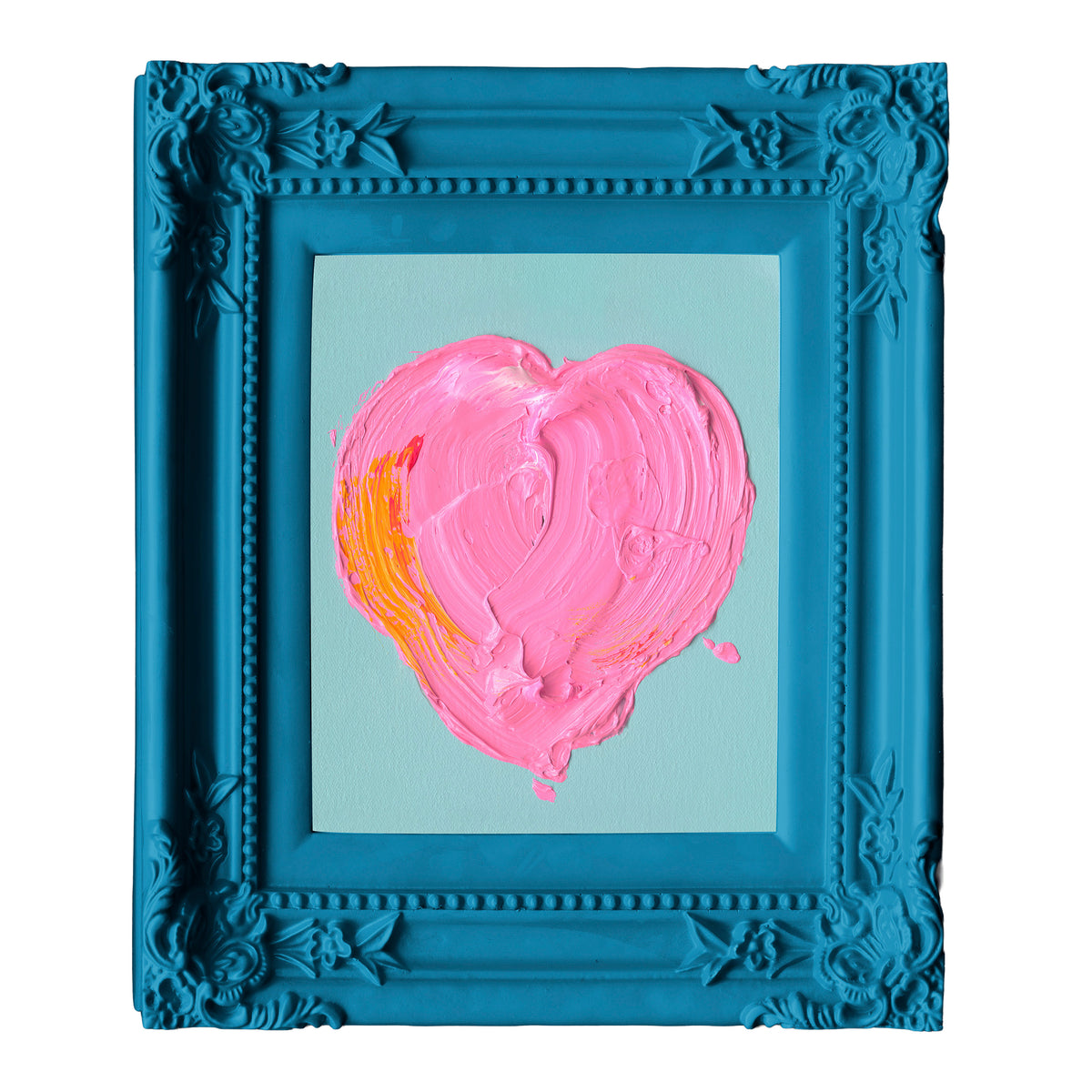 OUTLET Handpainting heart pink w/blue frame 34x38