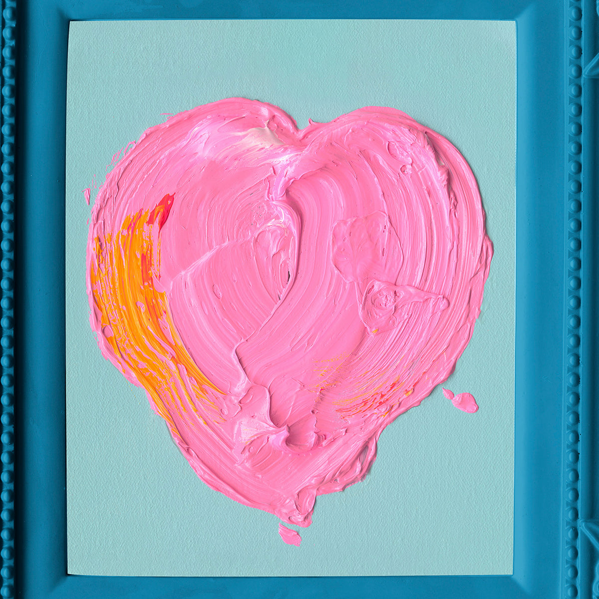 OUTLET Handpainting heart pink w/blue frame 34x38