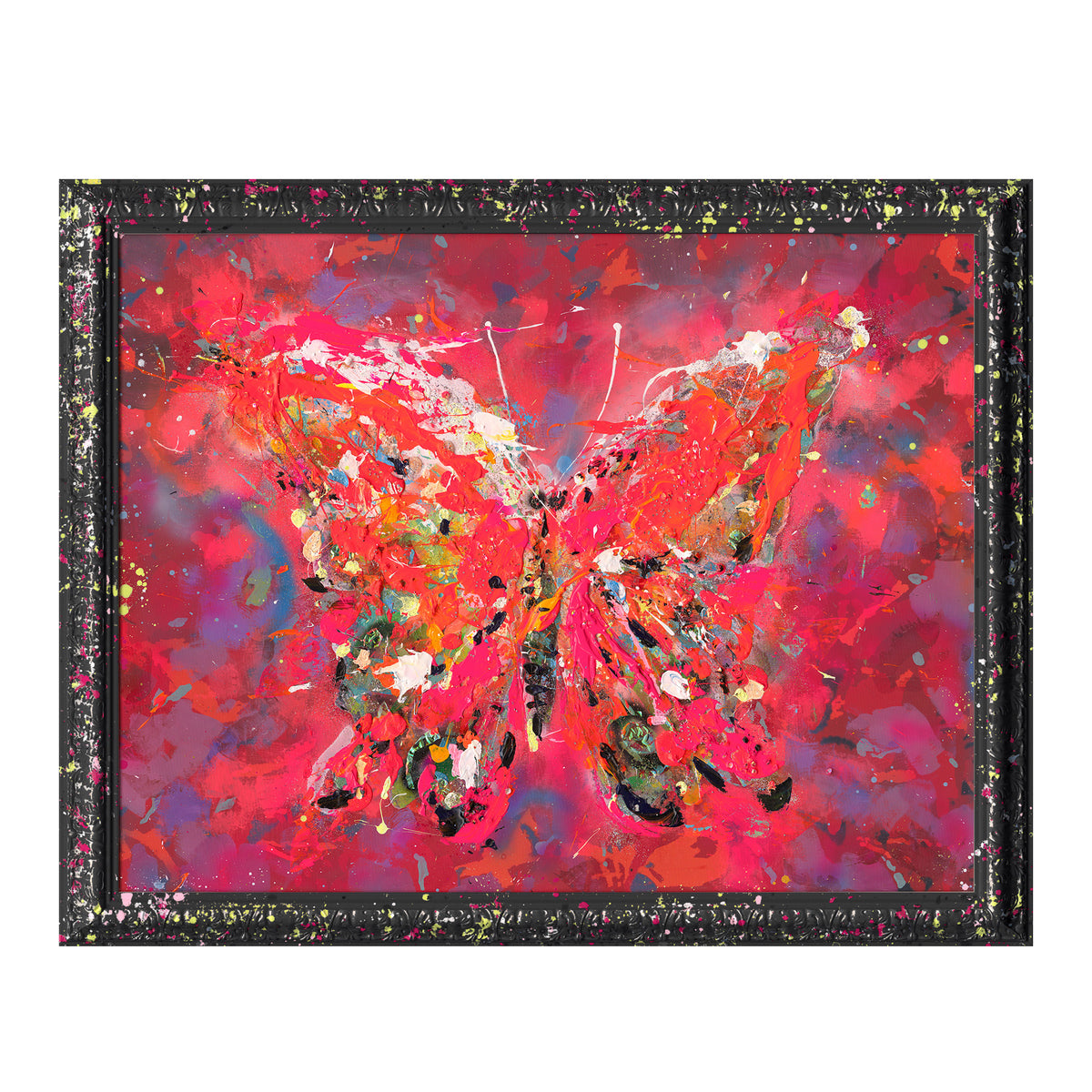 Handpainting butterfly red/multicolor w/frame 100x130