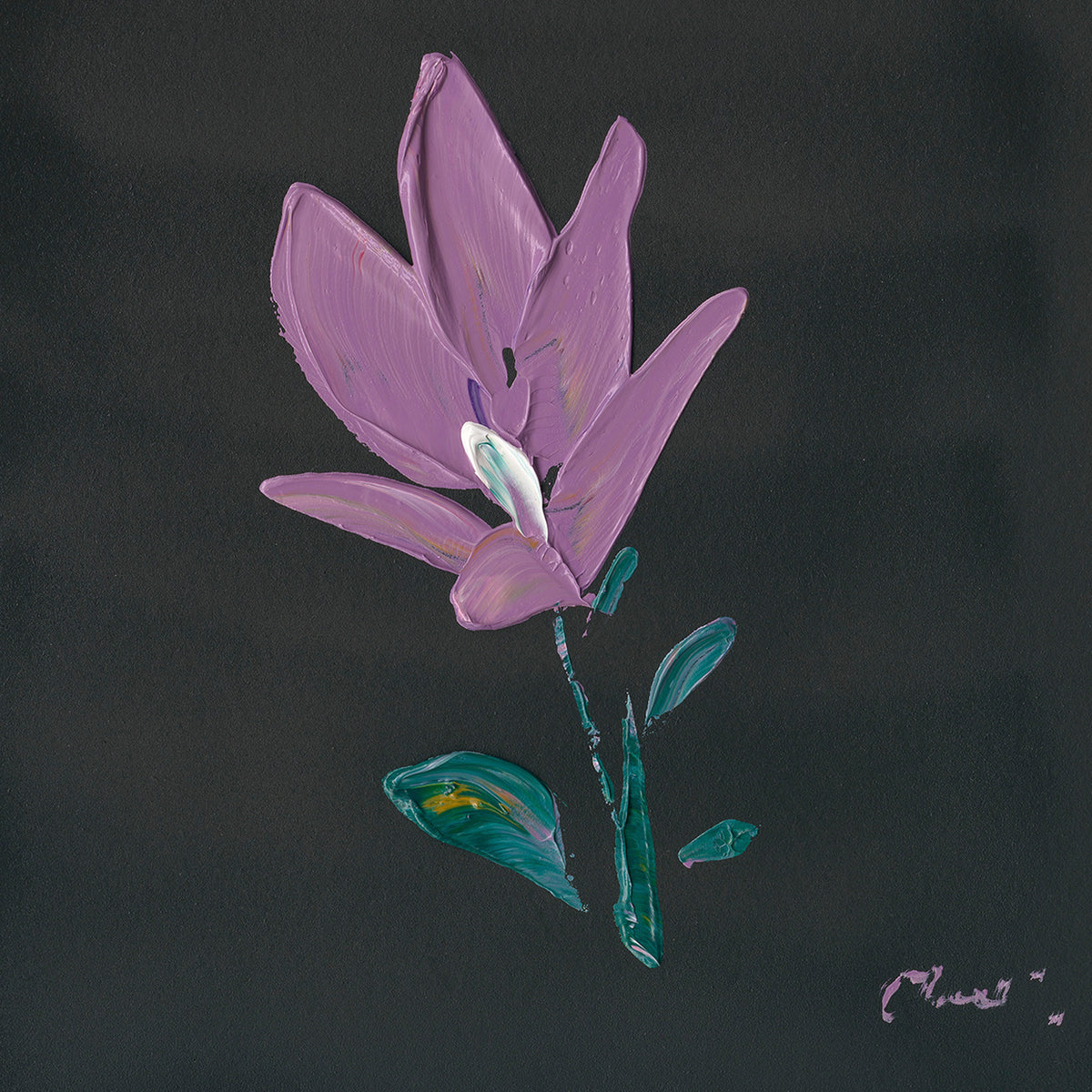 OUTLET Handpainting flower pink/brown w/frame 30x30