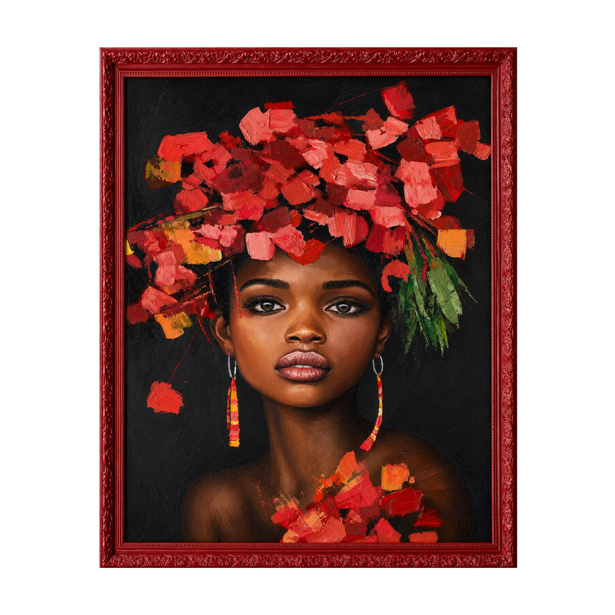 Handgeschilderd AUDREY 90x120cm zwart rood