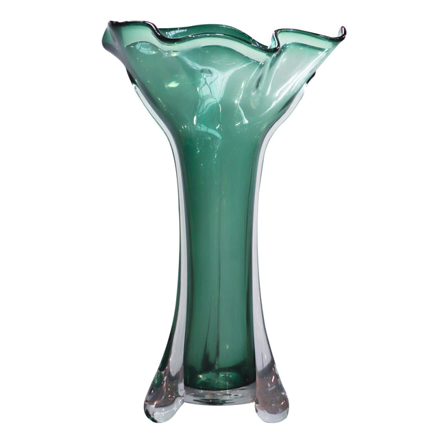 Vase handblown green glass 29x25x50