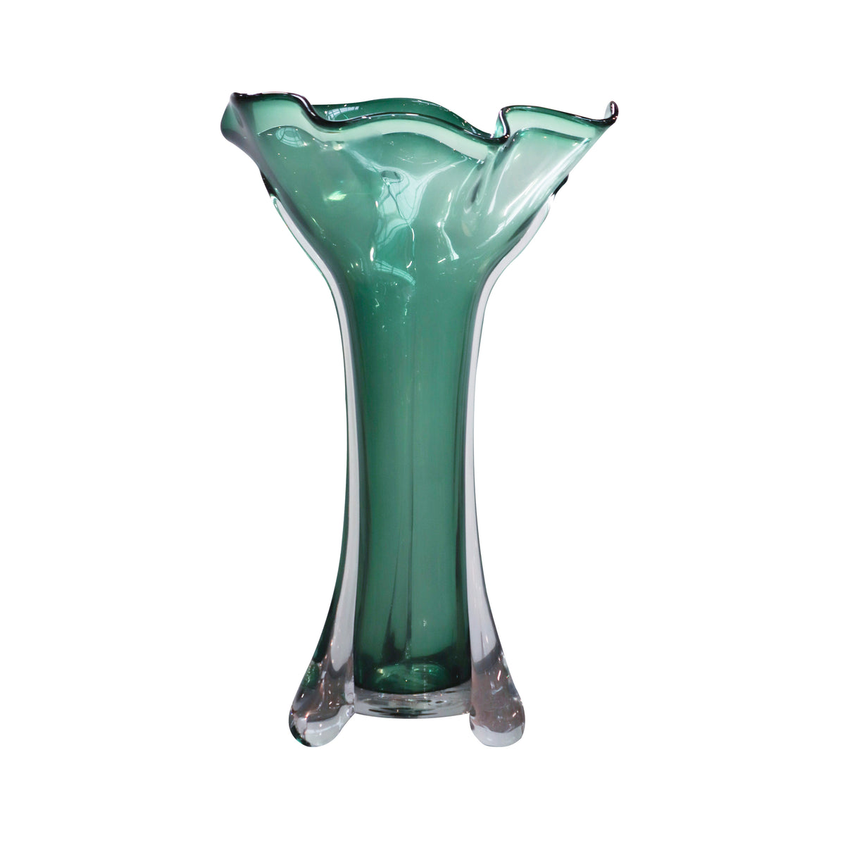 Vase handblown green glass 25x24x42