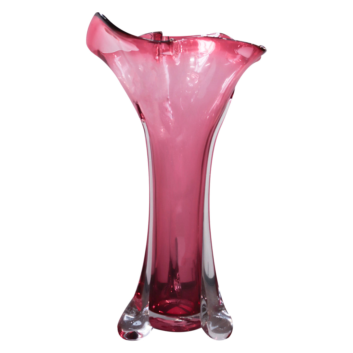 Vase handblown pink glass 29x25x80