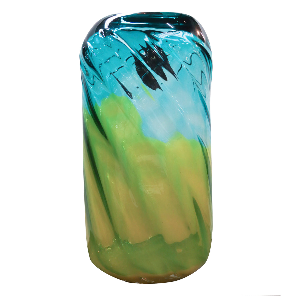 Vase handblown green/yellow 20x14x38