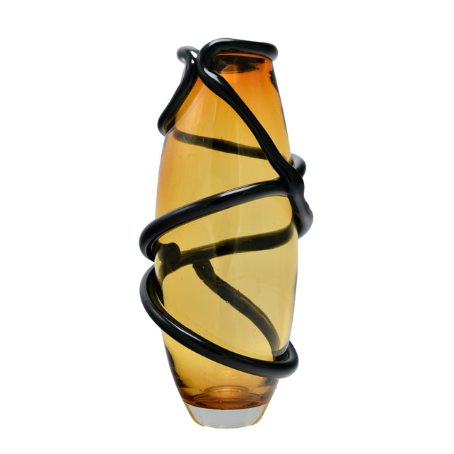 Vaas ELIZA Ø21x44cm amberkleurig glas met bruine wervelingen
