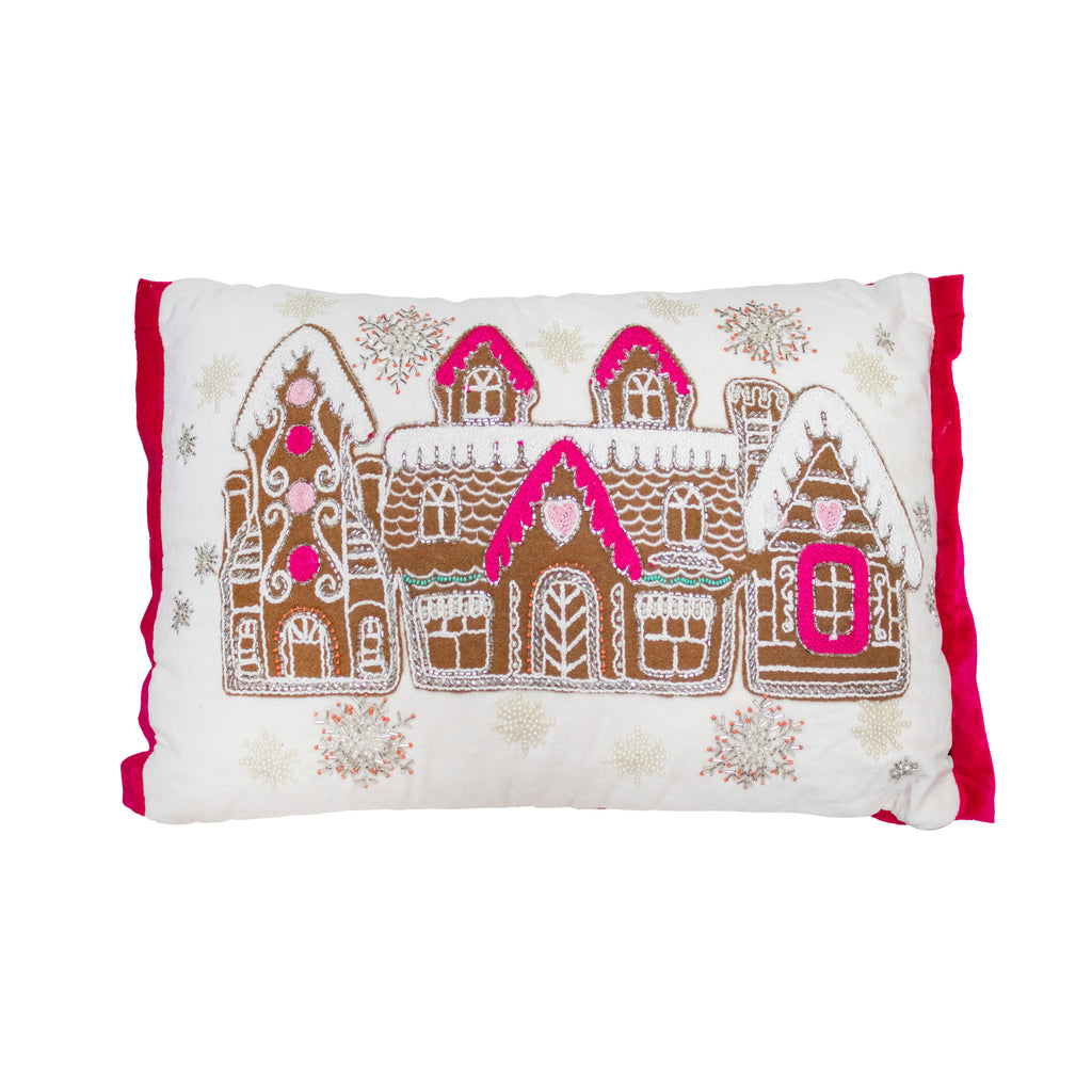 OUTLET Cushion x-mass w/houses ivory/multi velvet 35x50