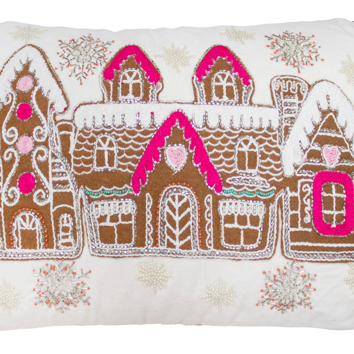 OUTLET Cushion x-mass w/houses ivory/multi velvet 35x50