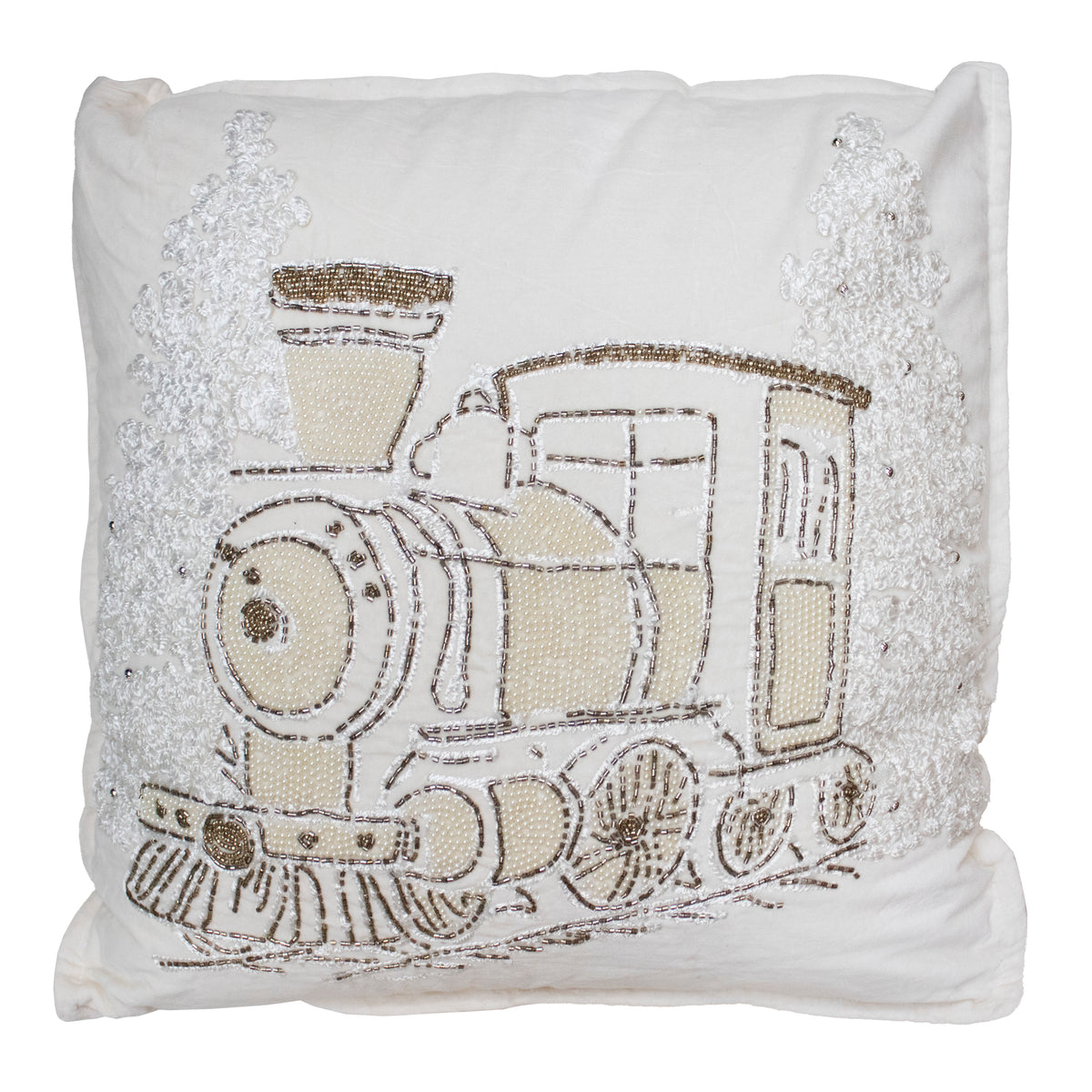 Cushion x-mass train ivory/gold velvet 50x50